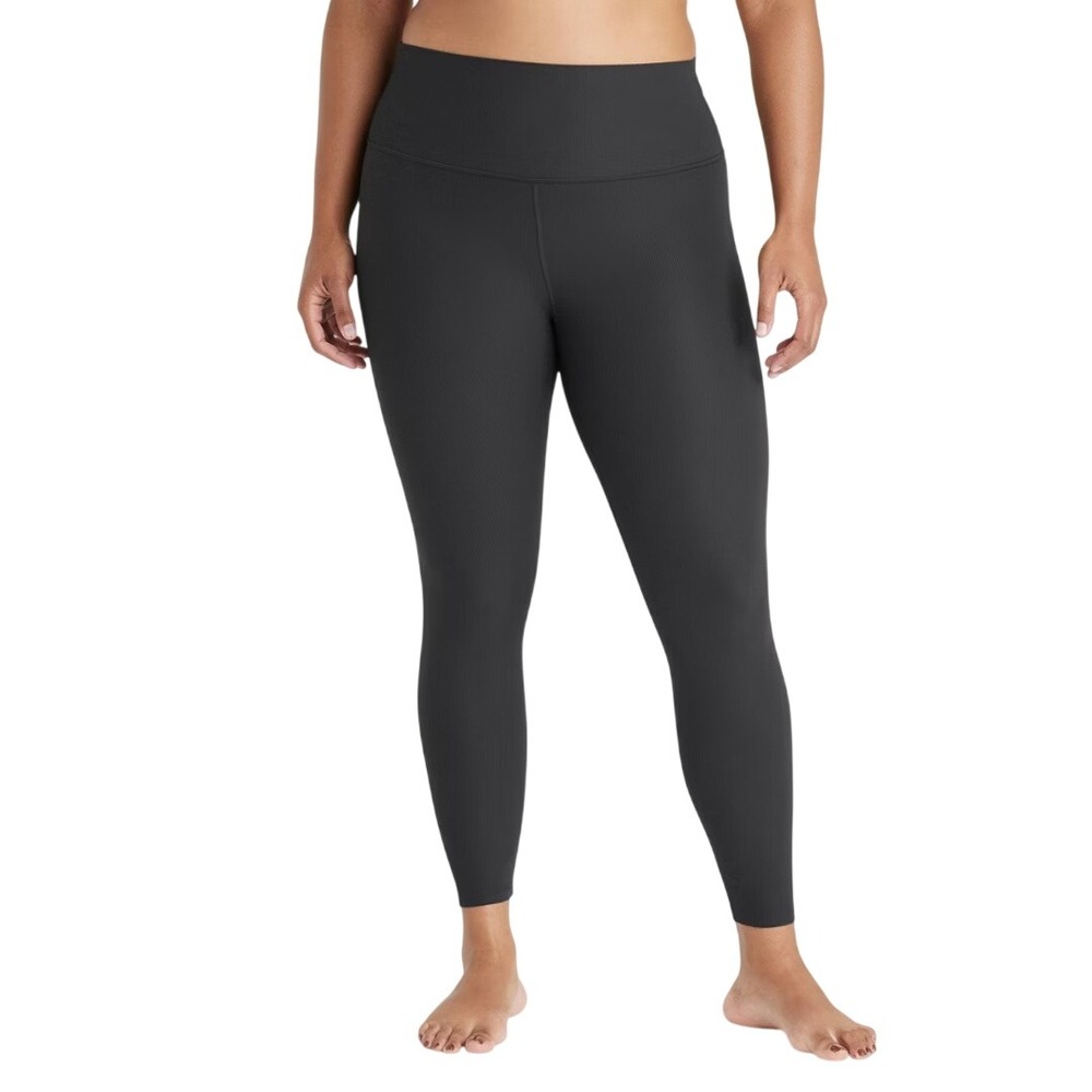 All in Motion Women's Black Everyday Soft High Rise Ribbed 7/8 Leggings Size XXL